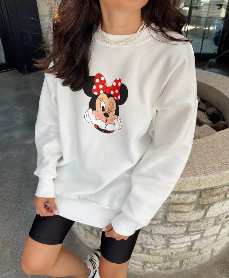 Beyaz Minnie Baskılı Sweat