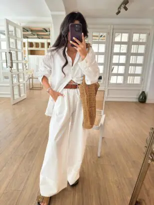 Sugar Beyaz Linen Gömlek-Pantolon Takım