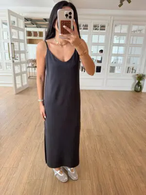 Melankia Füme İp Askılı Yanları Yırtmaçlı Basic Modal Elbise
