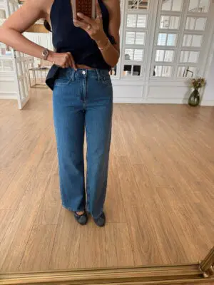 Olives Mavi Bronz Düğmeli Boru Paça Jean