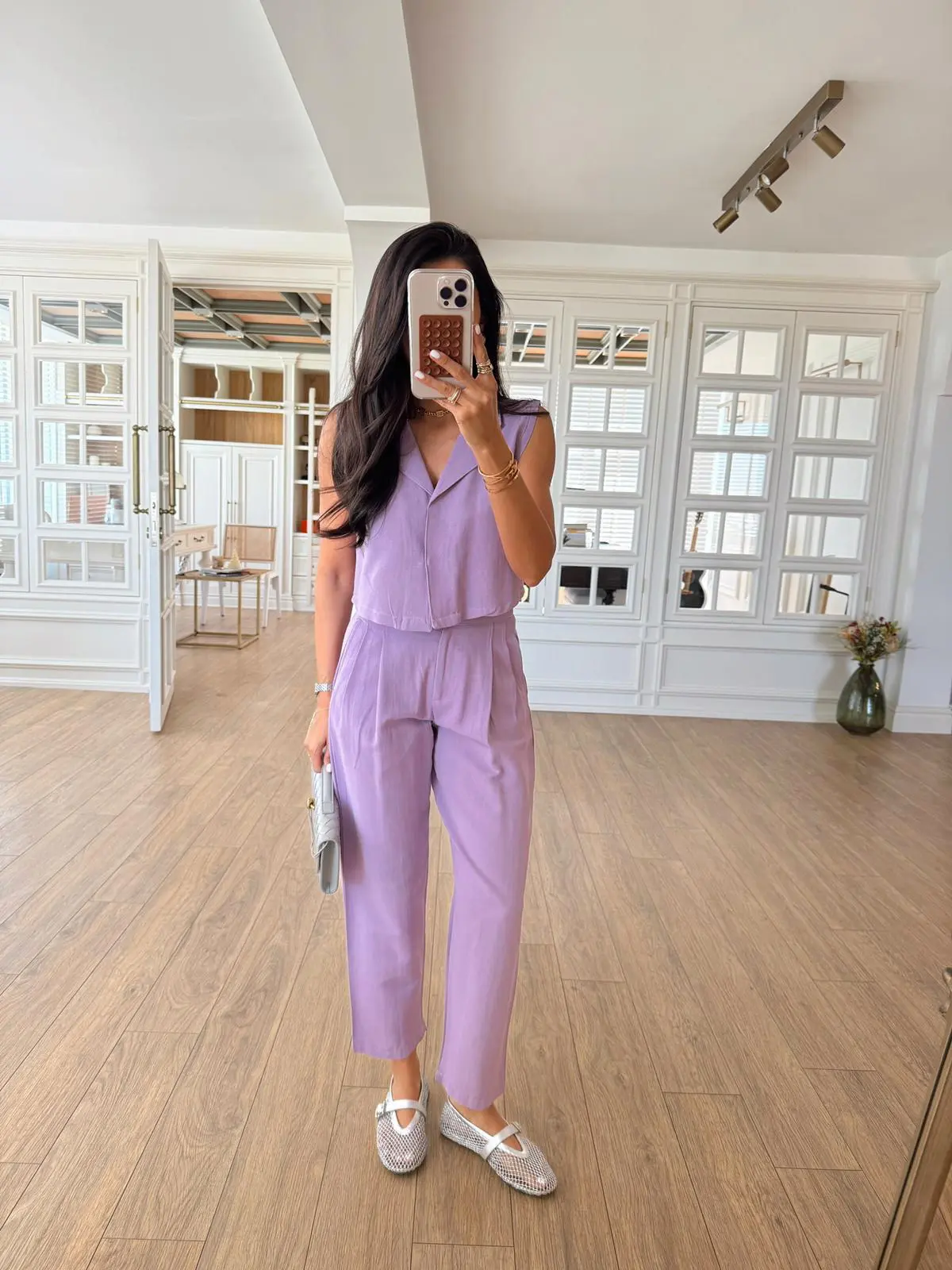 Selanie Keten Crop Bluz-Pantolon Takım
