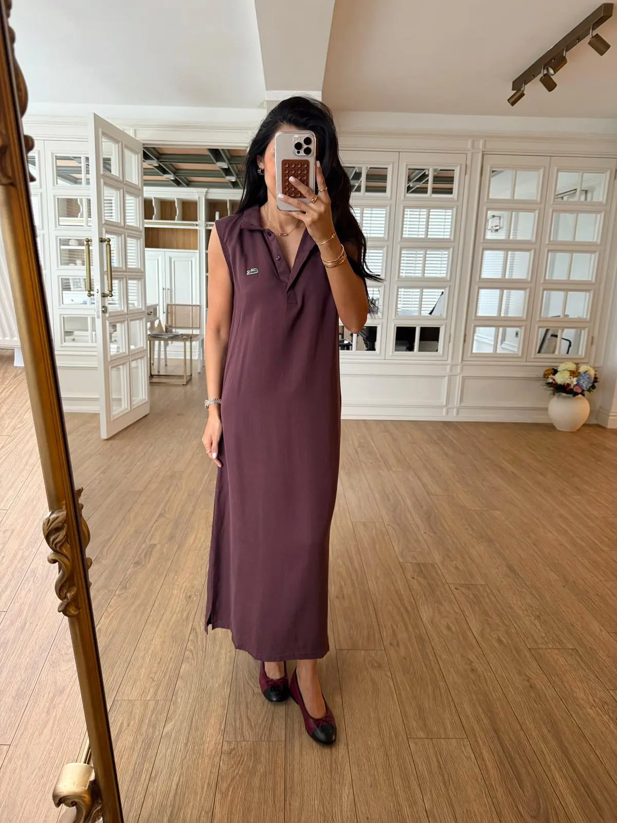 Viny Polo Yaka Düğmeli Sıfır Kol LCoste Elbise