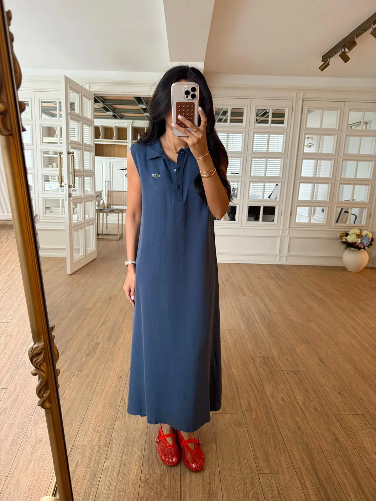 Viny Polo Yaka Düğmeli Sıfır Kol LCoste Elbise