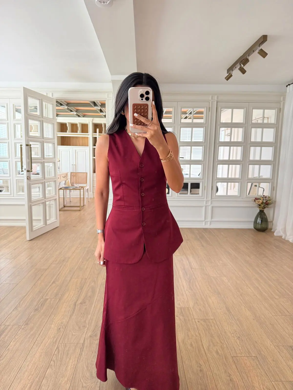 Baggy Dikiş Detaylı Çan Etek-Yelek Takım
