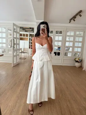 Bred Jolie Kırık Beyaz Pileli  Etek