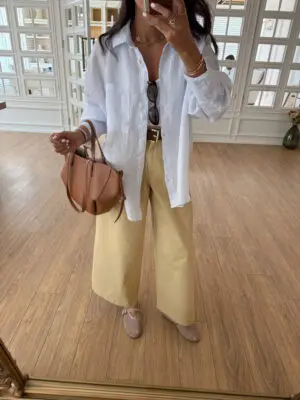 Carly NM Beyaz Tek Cepli Premium Keten Gömlek