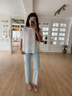 Daisy Ekru Bisiklet Yaka Transparan Bluz