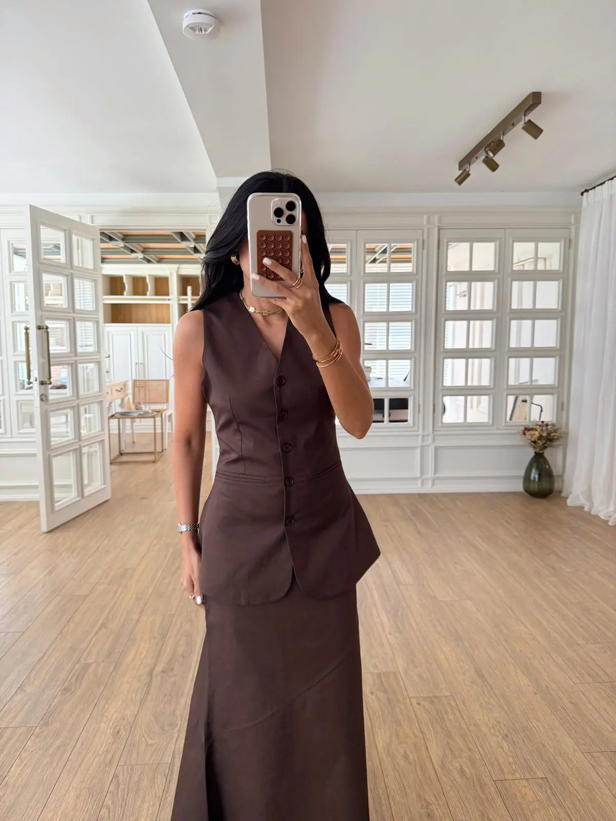 Baggy Dikiş Detaylı Çan Etek-Yelek Takım