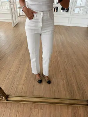 Cello Rim Beyaz Gümüş Düğmeli Kesik Paça Jean