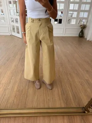 Bovilya Sarı Çift Köprülü Bol Paça Pantolon