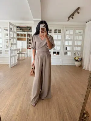 Orinda Aymila Sütlü Kahve Crop-Pantolon Takım