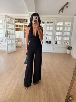 Carmilla Boyun Askılı Sırt Dekolteli Bel Bağlamalı Astarlı Tulum