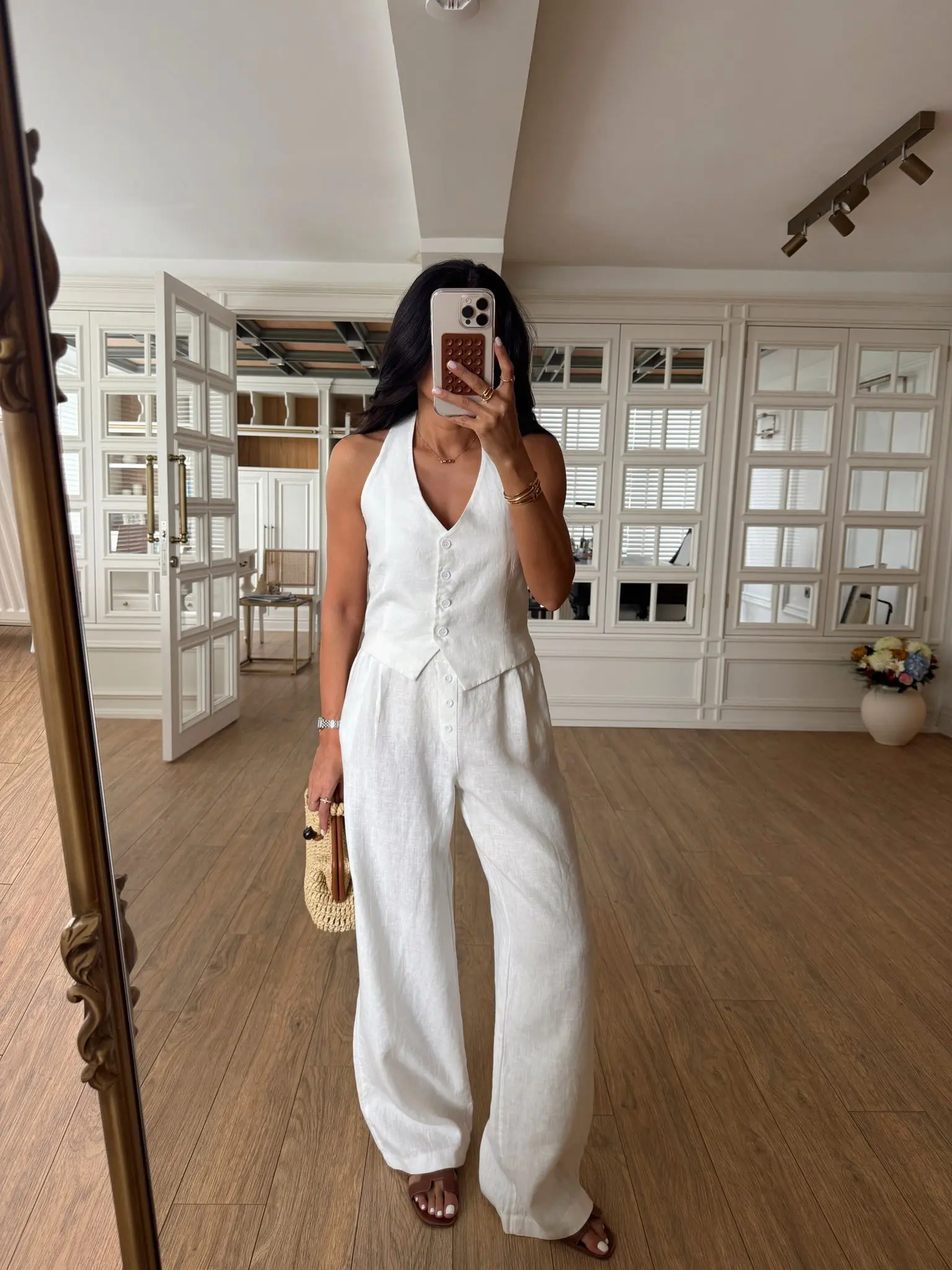 Tengwi NM Boyun Bağlamalı Premium Keten Yelek
