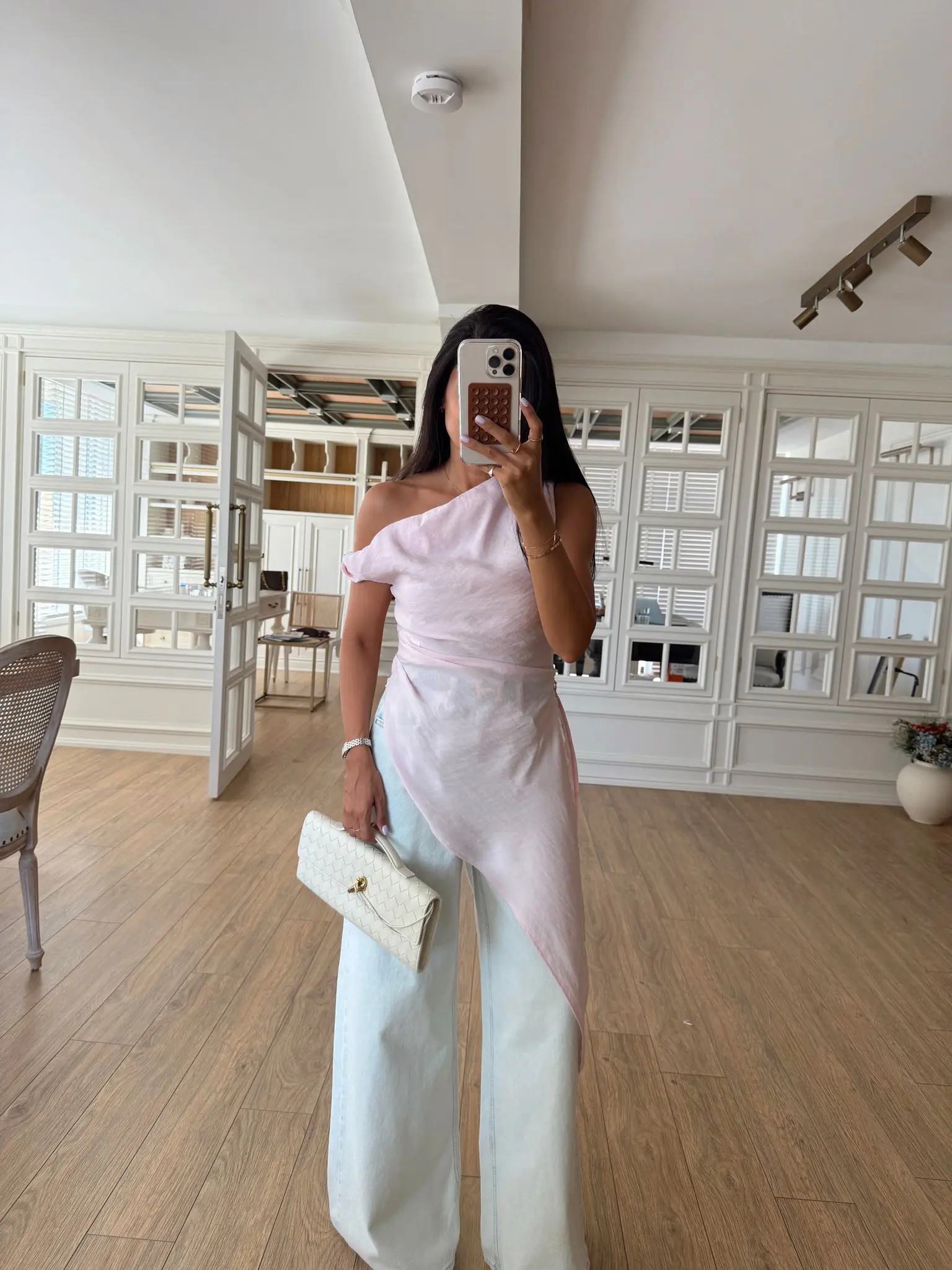 Omuz Burgulu Asimetrik Kesim Bluz - Soft Pembe, 36