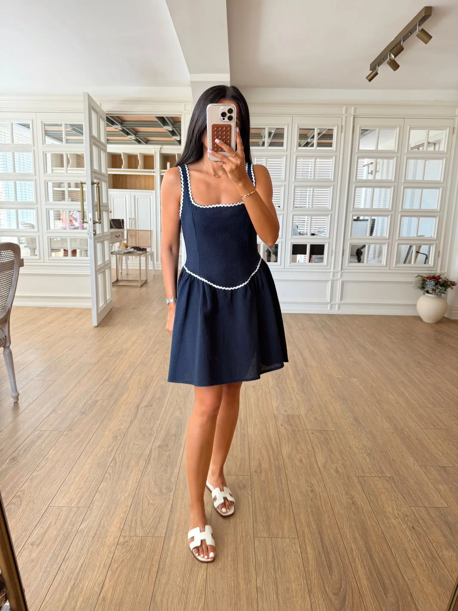 Enorita Biye Detaylı Askılı Keten Elbise