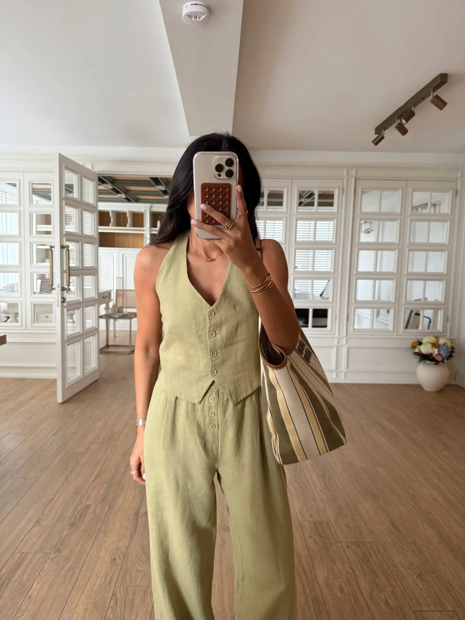 Tengwi NM Boyun Bağlamalı Premium Keten Yelek