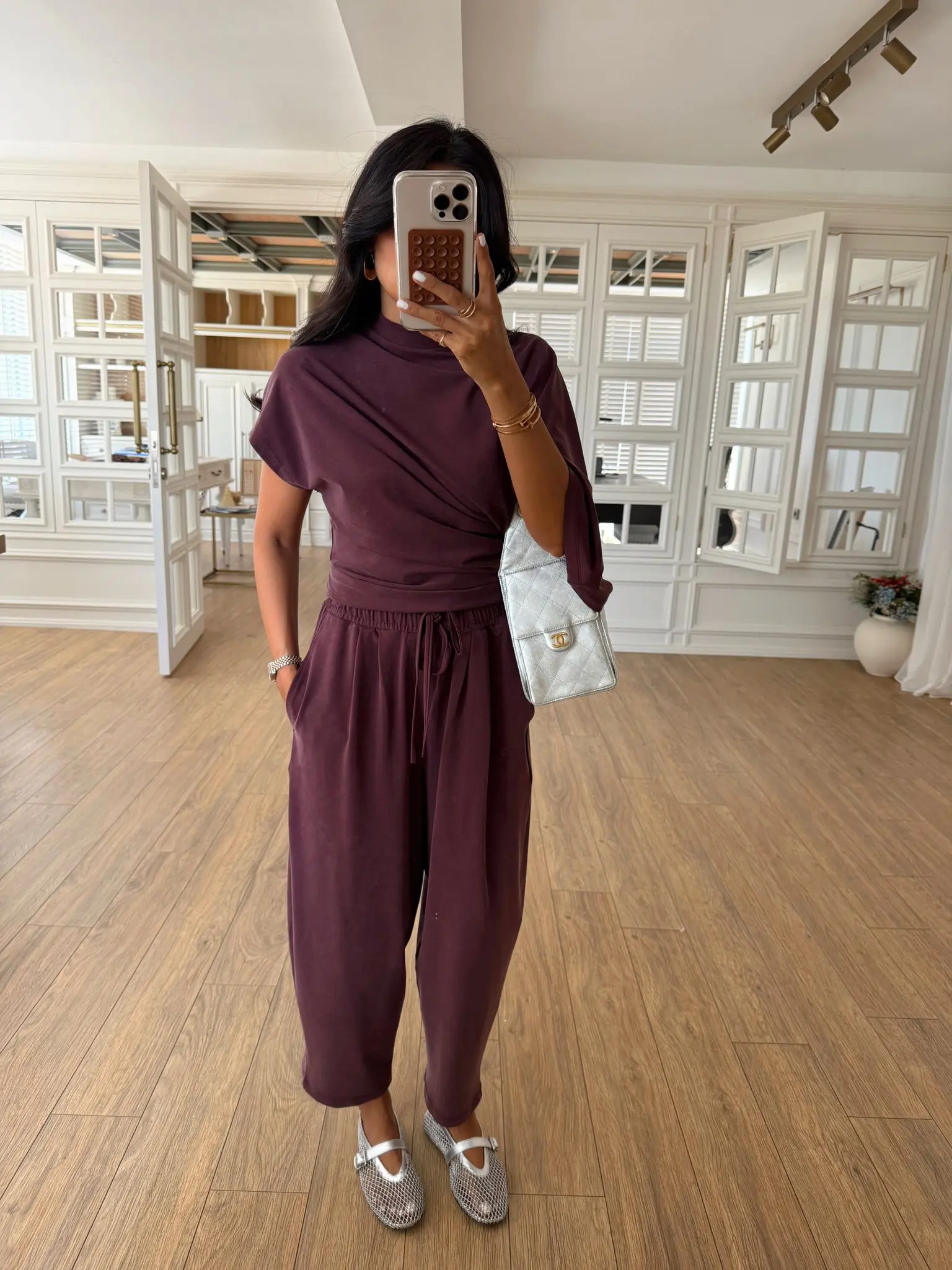 Byers Asimetrik Kesim Drape Detaylı Modal Bluz Şalvar Pantolon Takım
