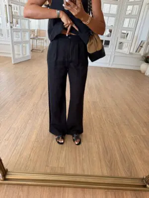 Darwin Siyah Çift Pensli Linen Pantolon