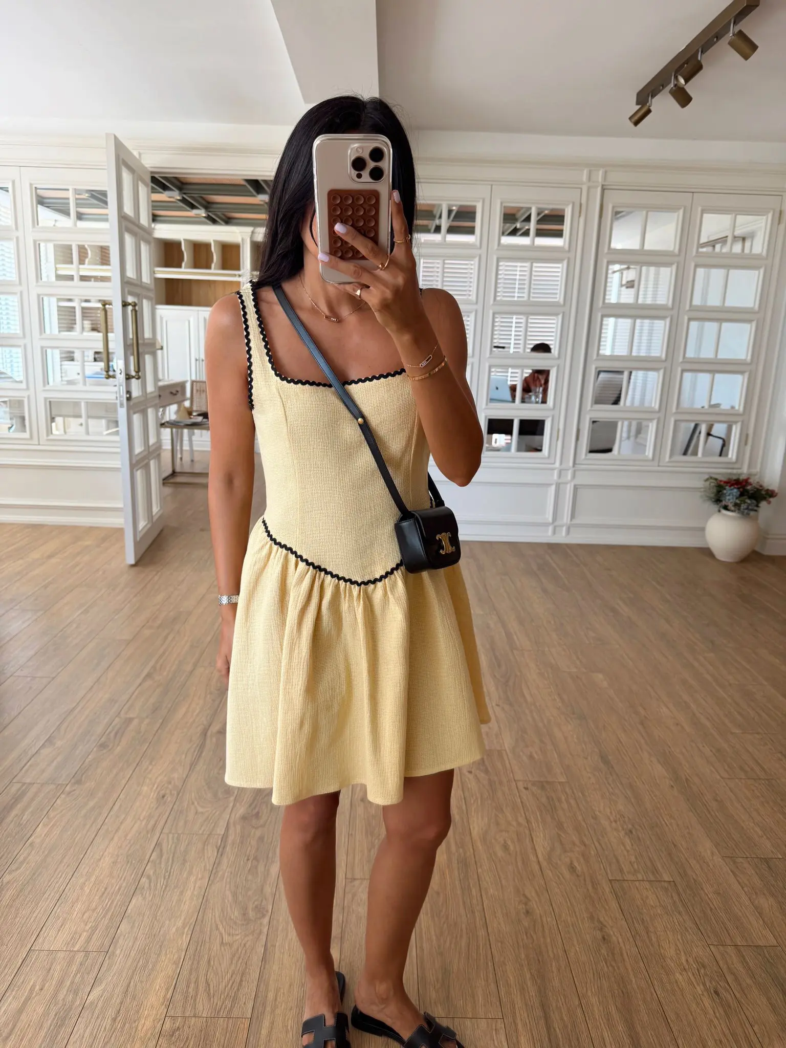 Enorita Biye Detaylı Askılı Keten Elbise