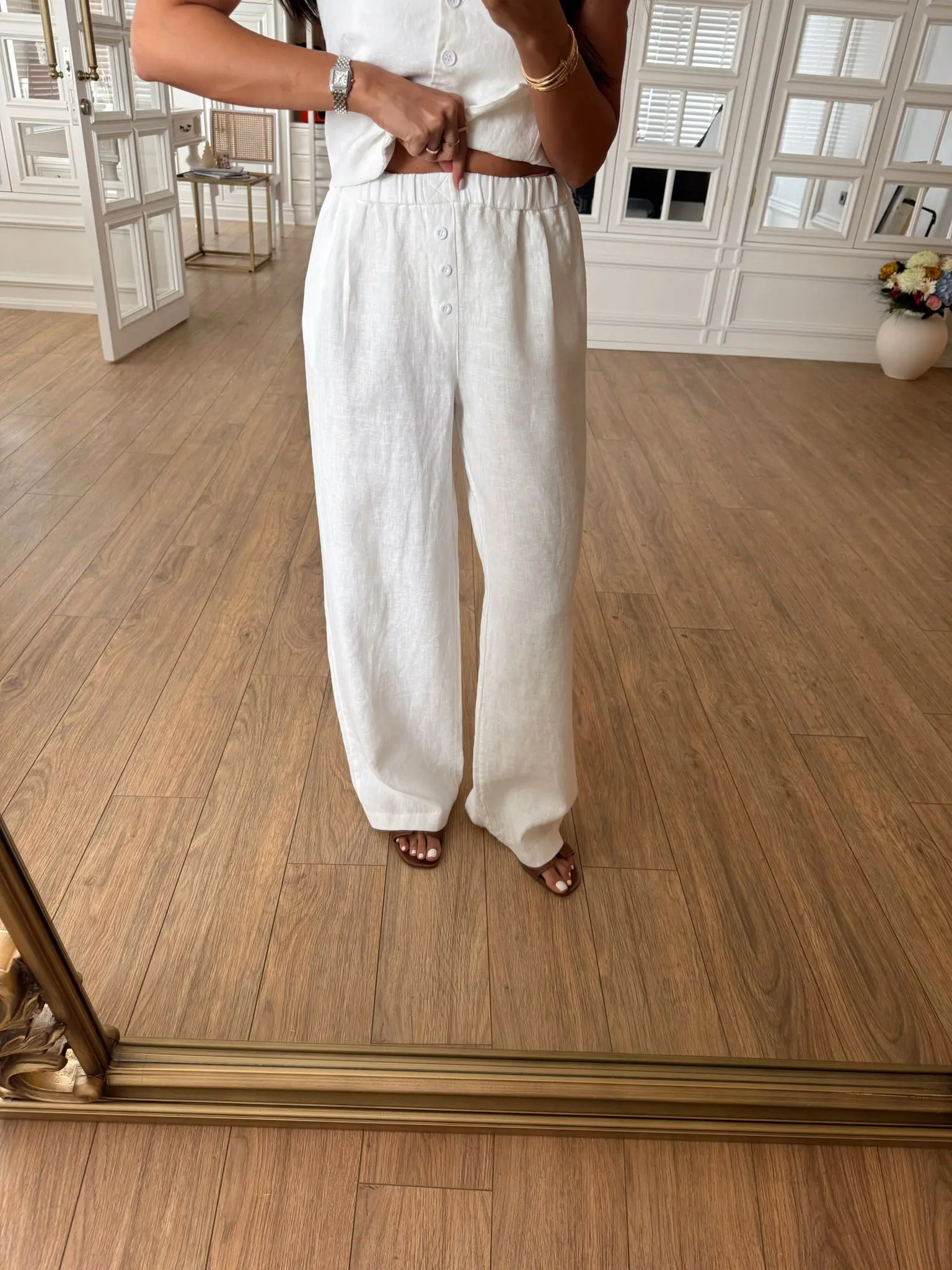 David NM Düğme Detaylı Premium Keten Pantolon
