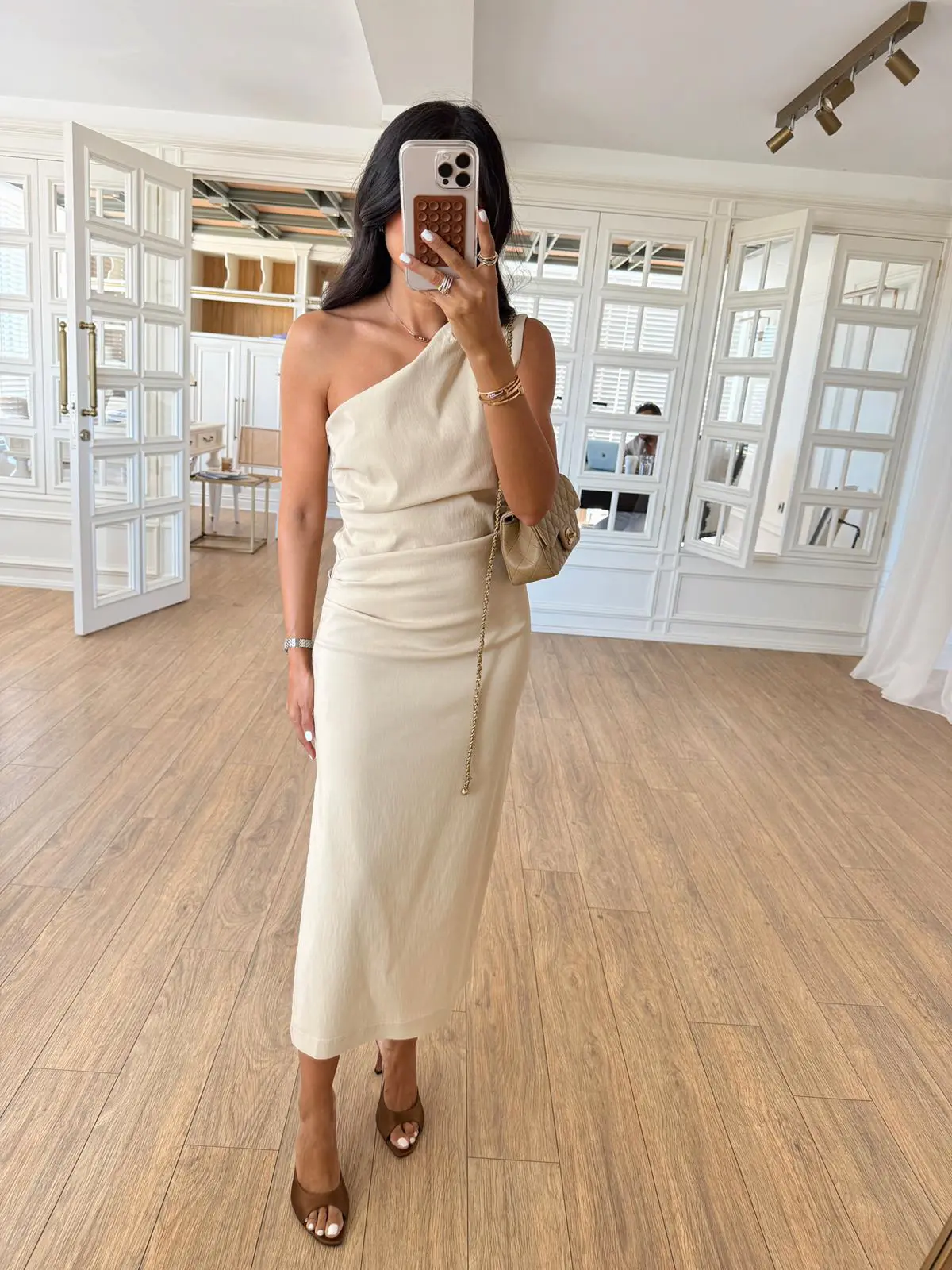 Nifs Tek Omuz Drape Detaylı Midi Elbise