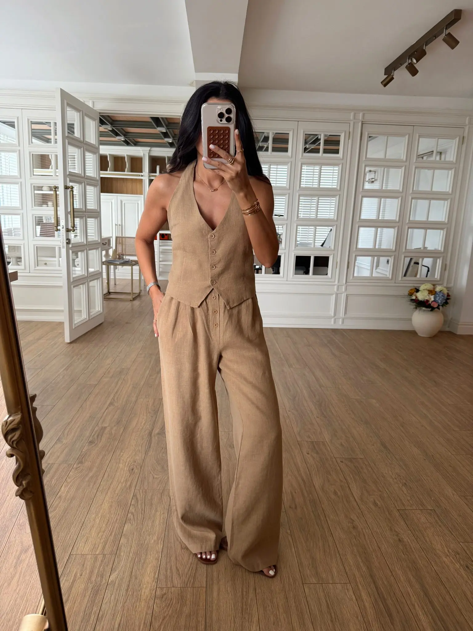 Tengwi NM Boyun Bağlamalı Premium Keten Yelek