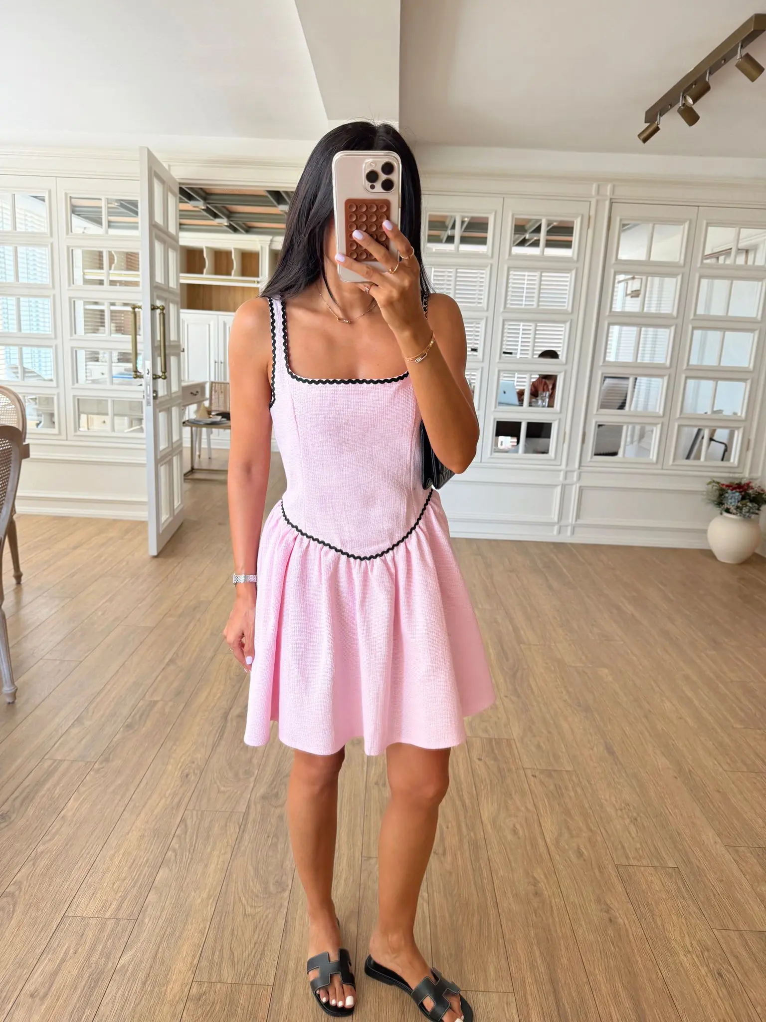 Enorita Biye Detaylı Askılı Keten Elbise
