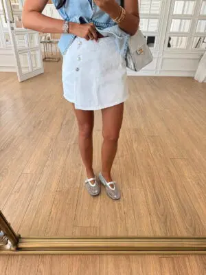 Tonis Ekru Gümüş Düğmeli Mini Şort Etek