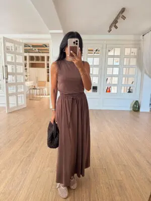 Refmiran CR Sıfır Kol Bisiklet Yaka Bluz Yandan Cepli Etek Takım