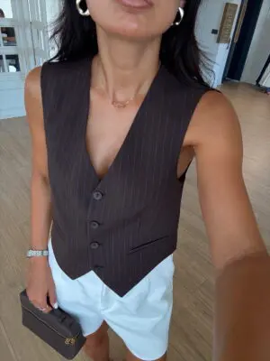 Onio Mavi Çizgili Kahve Yelek
