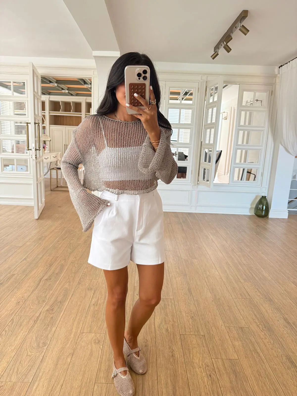 Stars Merserize Ajurlu Crop Triko Bluz - Vizon, Standart