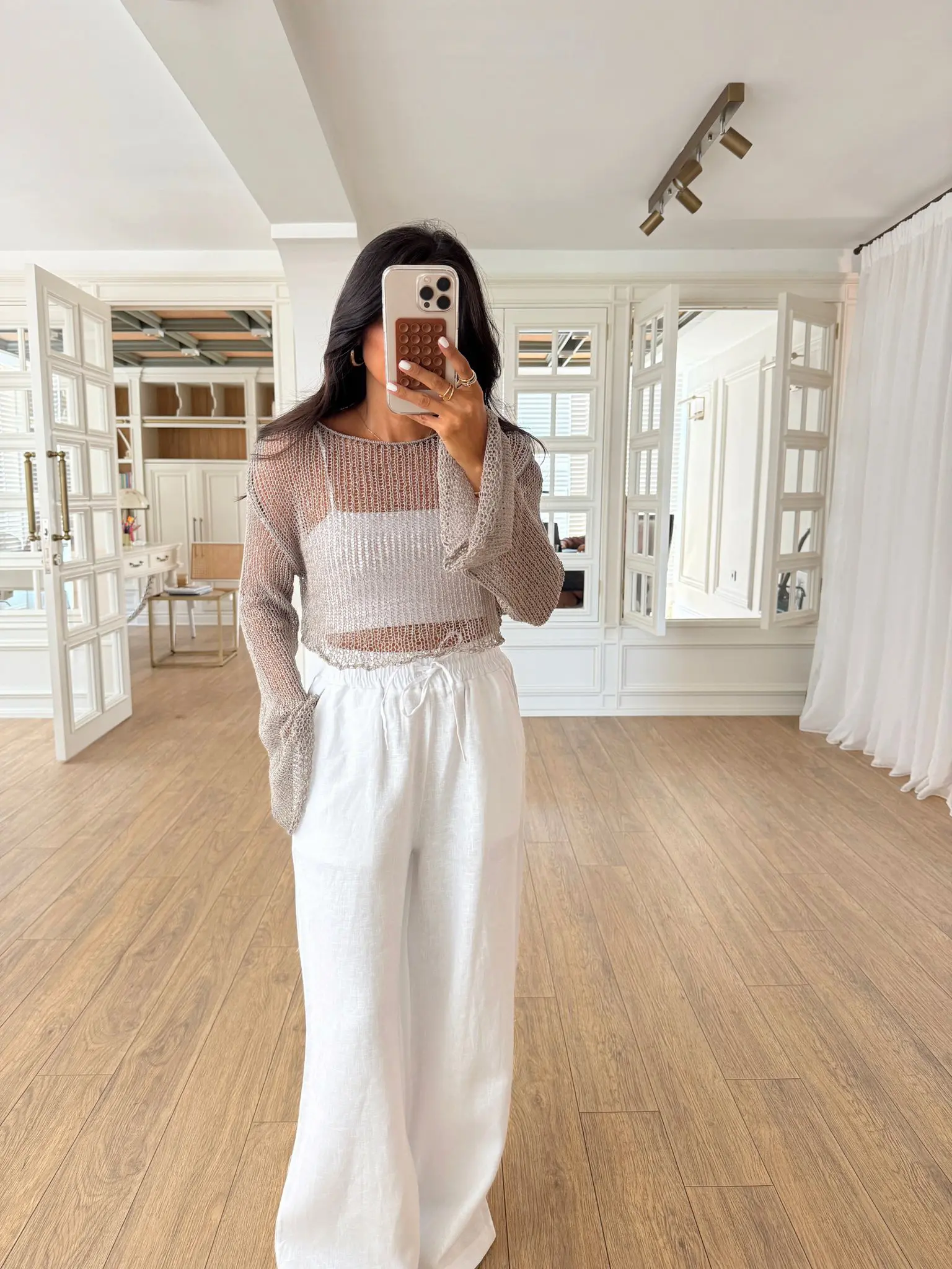 Stars Merserize Ajurlu Crop Triko Bluz - Vizon, Standart