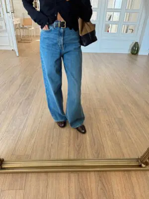 Ronald Orta Mavi Yıkamalı Wide Leg Jean