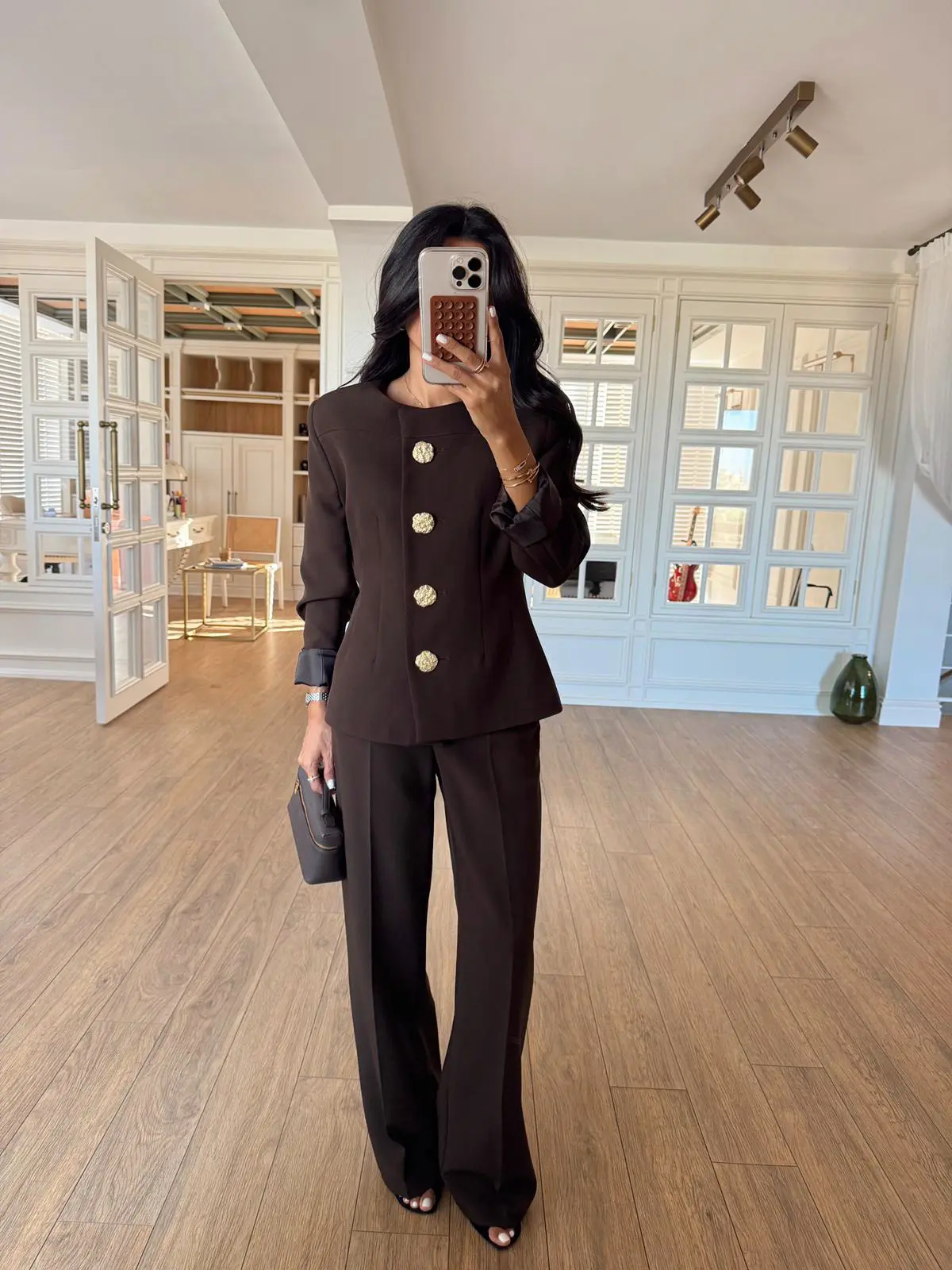 Pia Gold Düğmeli Ceket-Pantolon Takım