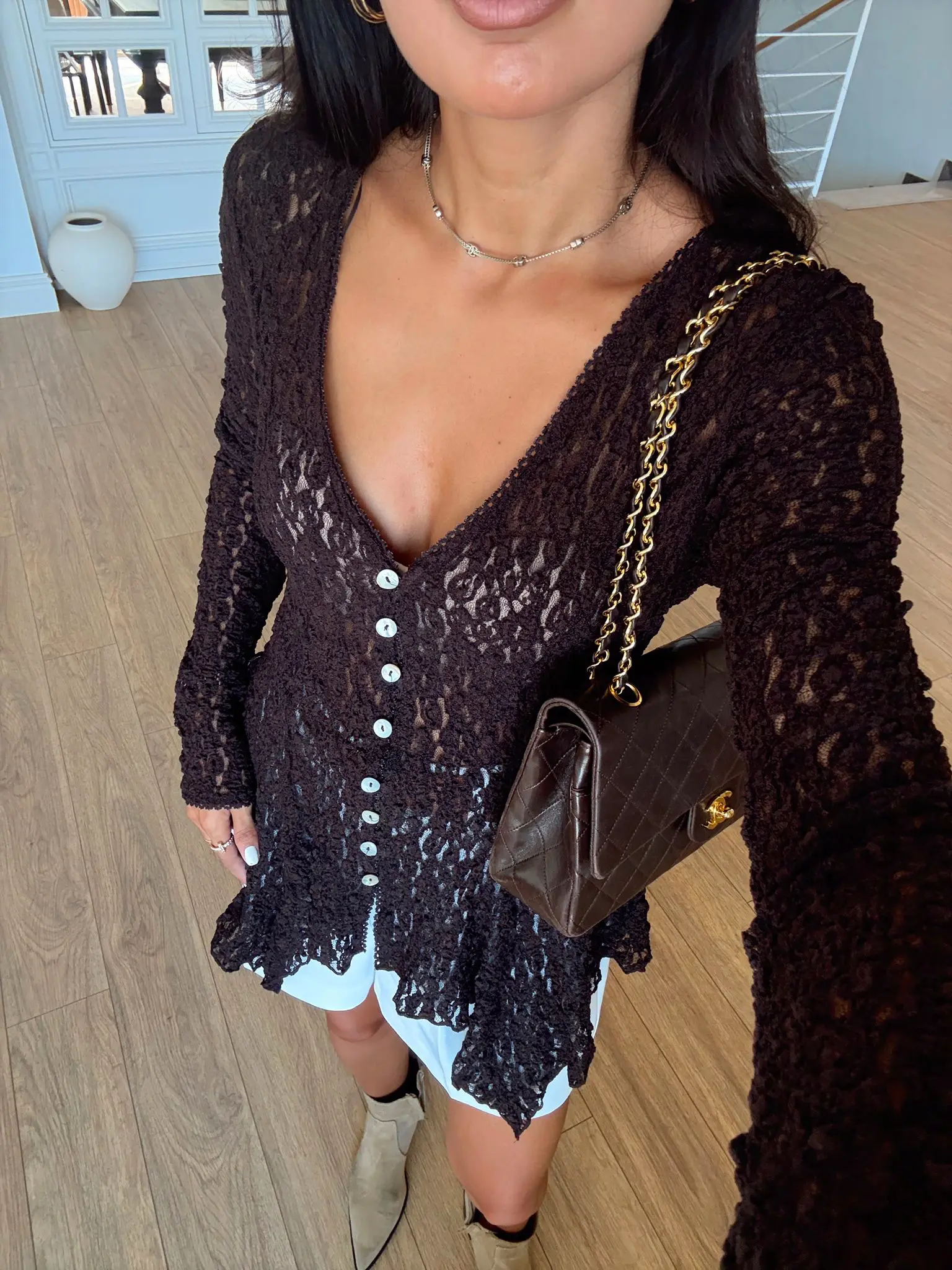 Olala Düğmeli Dantelli Premium Peplum Bluz
