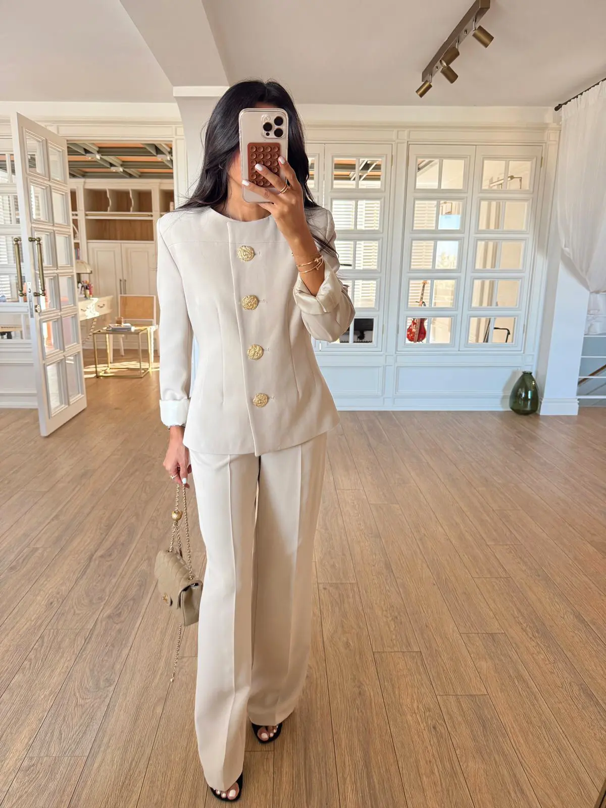 Pia Gold Düğmeli Ceket-Pantolon Takım