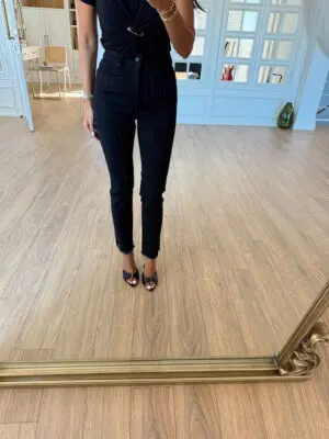 Polina Siyah Dikey Taşlı Paça Püsküllü Yırtmaç Detaylı Jean
