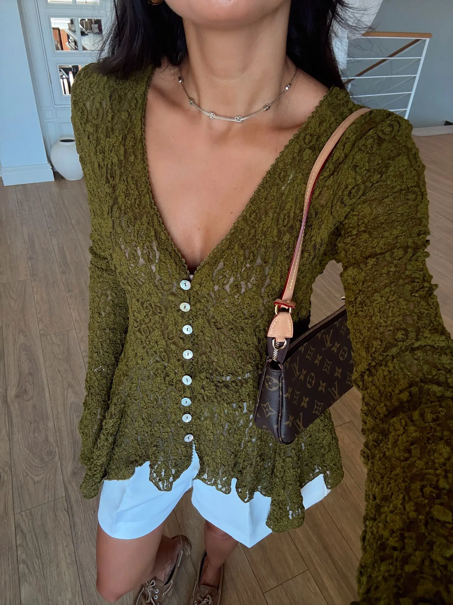 Olala Düğmeli Dantelli Premium Peplum Bluz