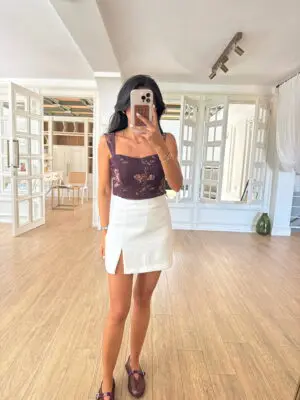 Senora Kahve Askılı Dantel Boyalı Bluz