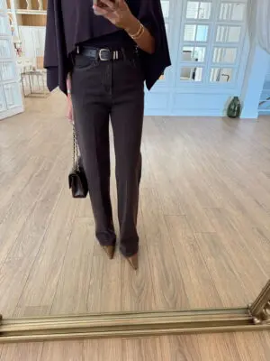 Semon Kahve Kapalı Paça Kemerli Jean