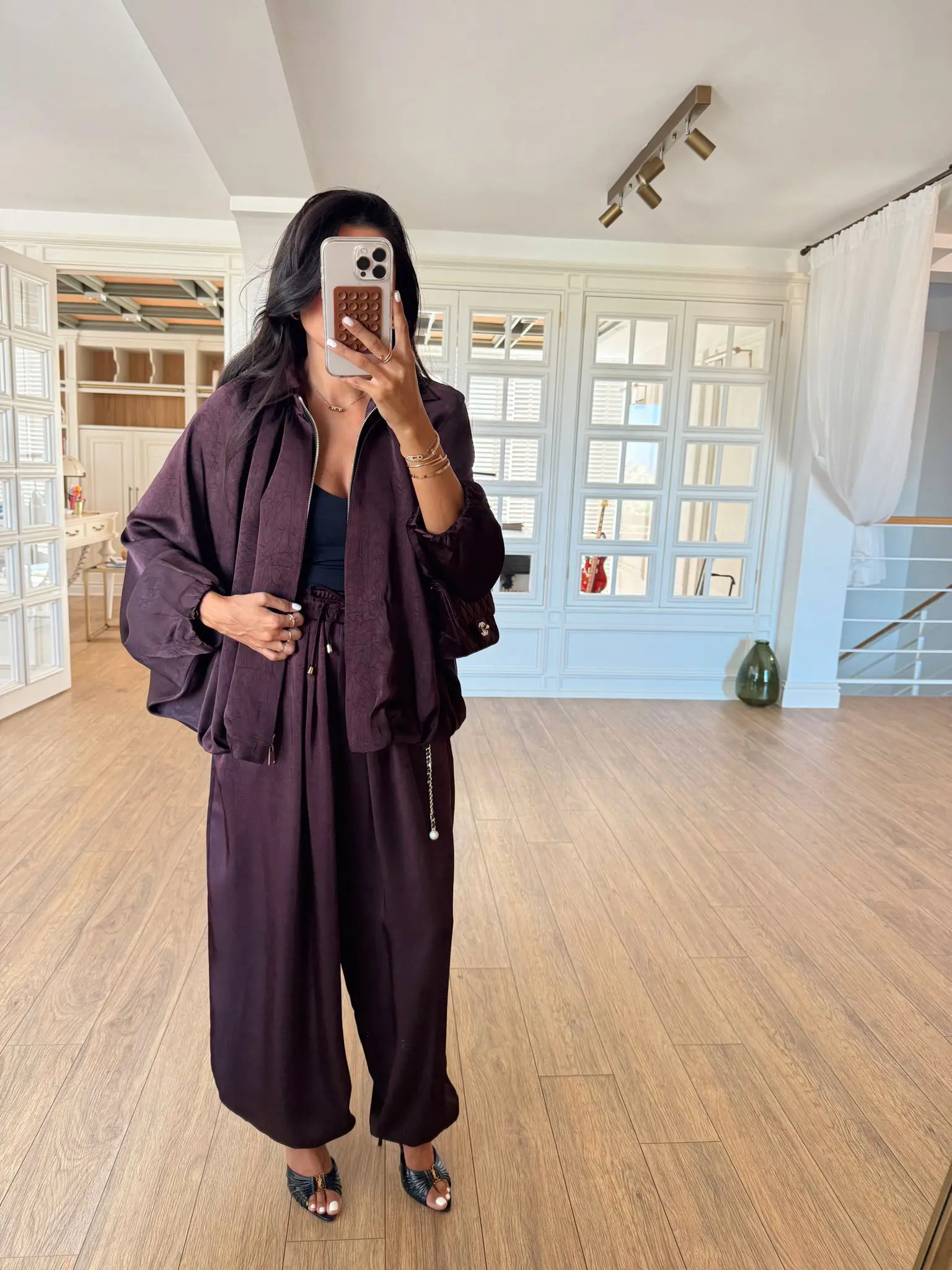 Angelina Yarasa Kol Saten Bomber Ceket - Bordo, Standart