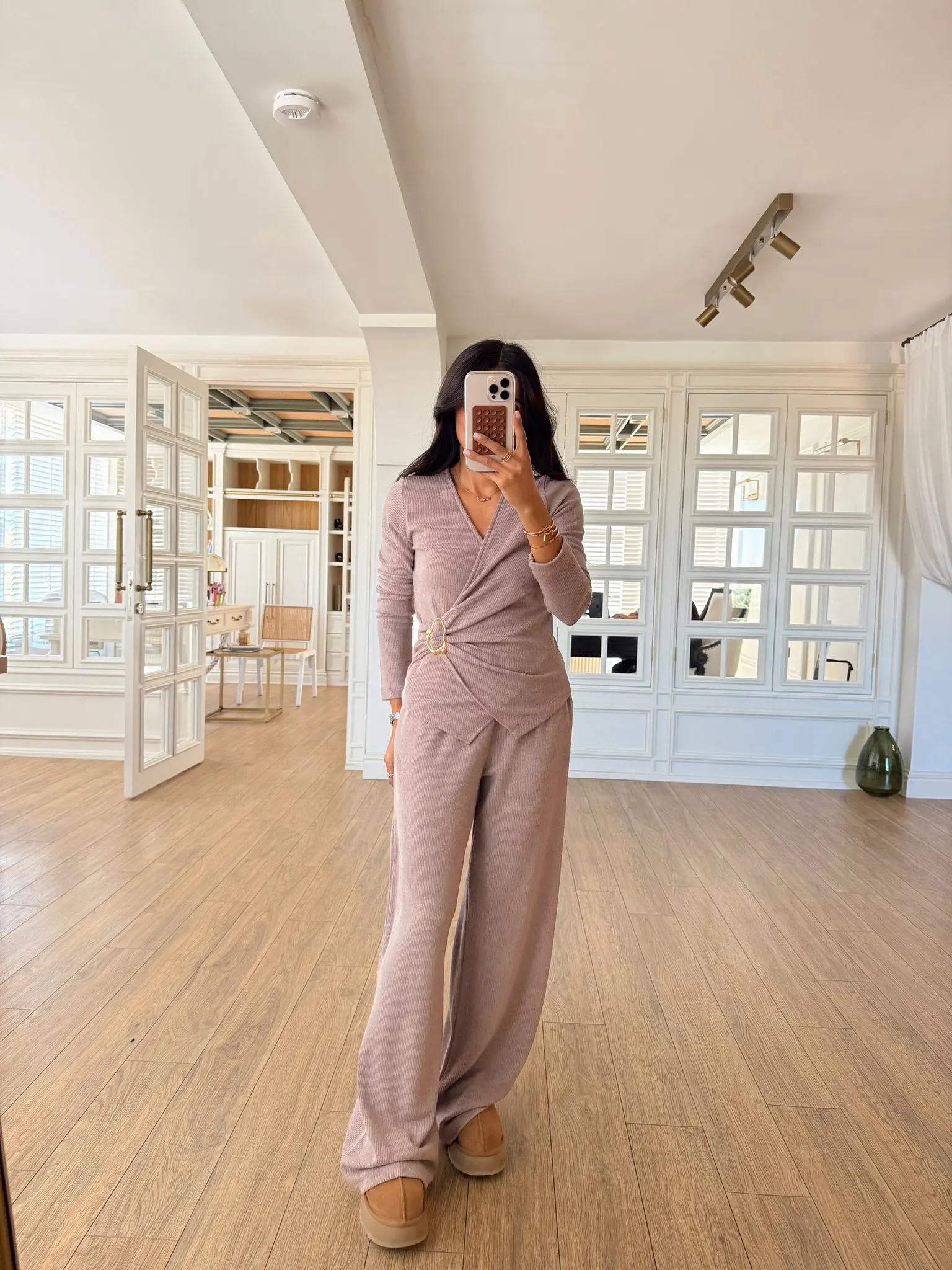 Erange Gold Toka Detaylı Triko Bluz-Pantolon Takım
