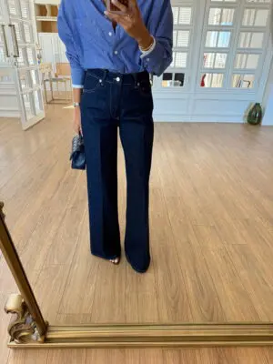 Demo Vizon Dikişli Koyu Lacivert Bol Paça Jean