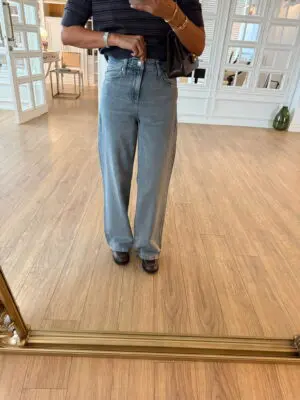 Poves Mavi/Gri Yıkamalı Wide Leg Jean