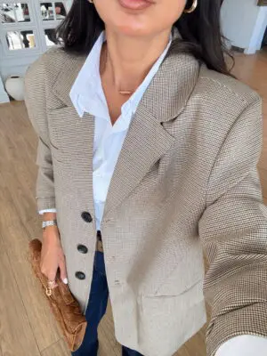 Kazayağı Desenli Üç Düğmeli Blazer Ceket
