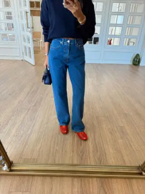 Klara Mavi Beş Düğmeli Vizon Dikişli Straight Jean