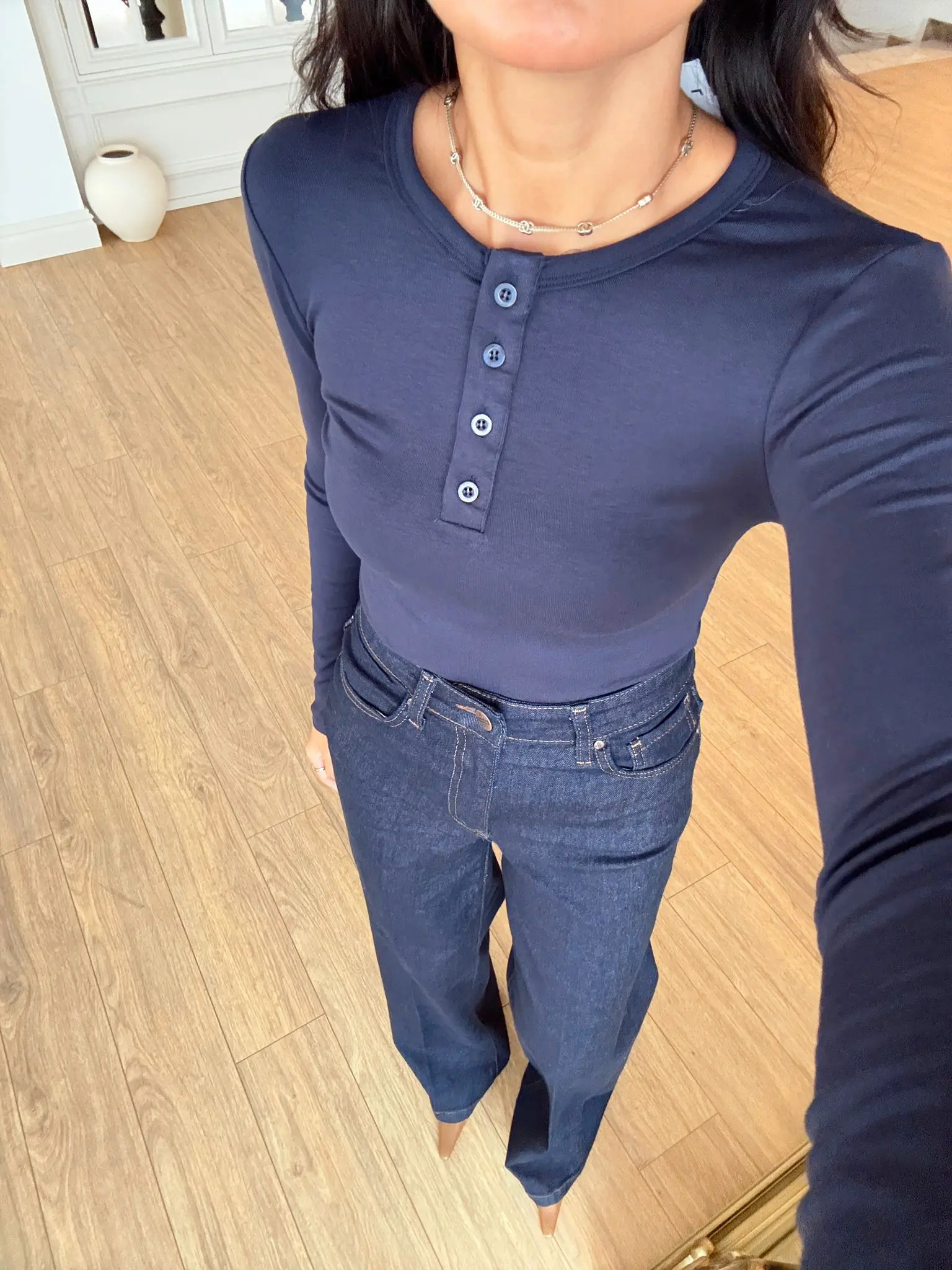 Lady Bisiklet Yaka Düğmeli Bluz - Lacivert, 36