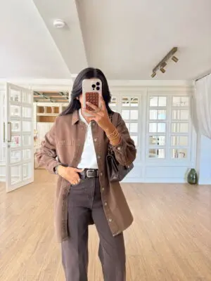 Same Gümüş Çıt Çıt Düğmeli Tek Cepli Kahve Jean Ceket