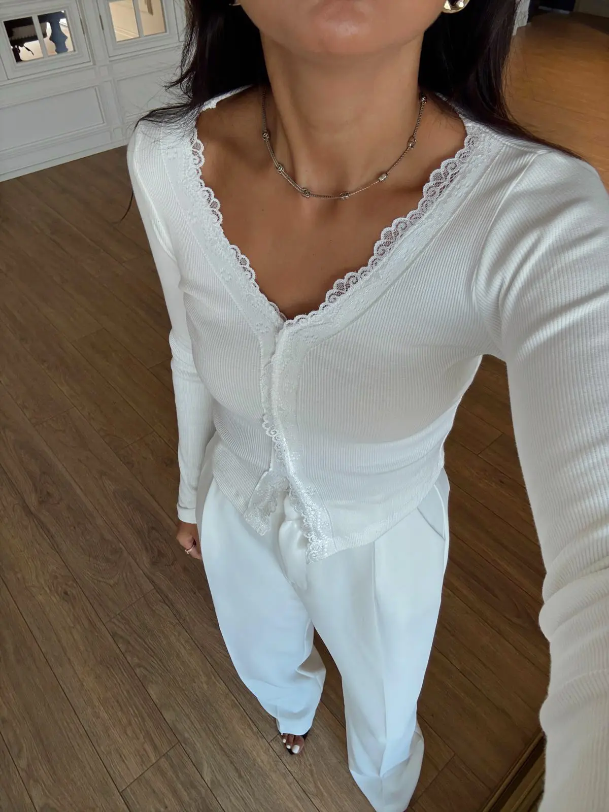 Olofix Dantel Şeritli Uzun Kollu Bluz