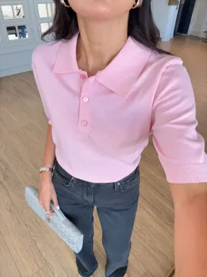 Ellon Pembe Polo Yaka Kısa Kollu Triko